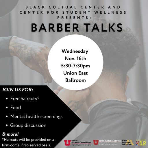 Photo of a person of color with short hair getting a hair cut. Text Reads, 