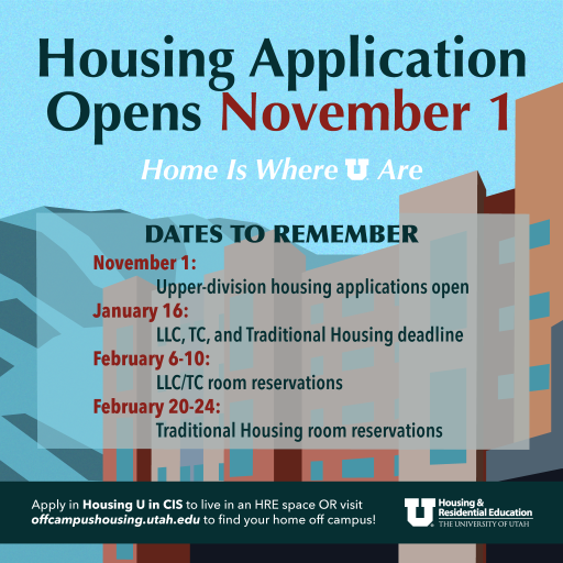 square graphic with an apartment building and blue sky background. Text shows, 